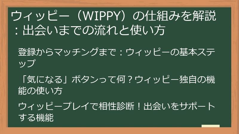 ウィッピー（WIPPY）の仕組みを解説：出会いまでの流れと使い方