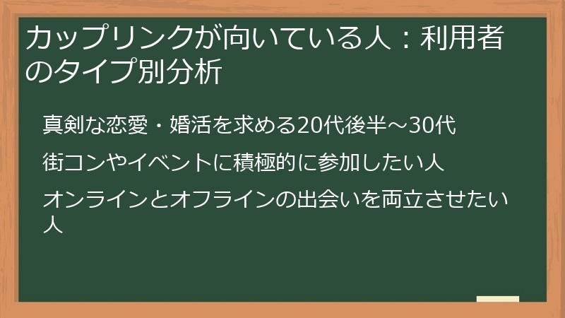 カップリンクが向いている人：利用者のタイプ別分析
