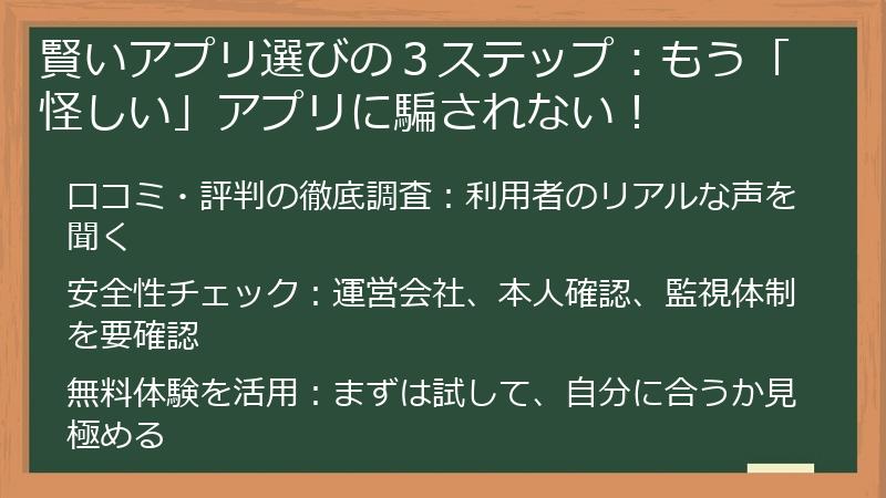 賢いアプリ選びの３ステップ：もう「怪しい」アプリに騙されない！
