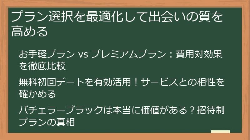 プラン選択を最適化して出会いの質を高める