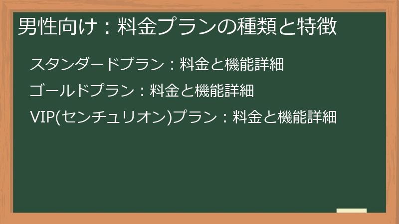男性向け：料金プランの種類と特徴
