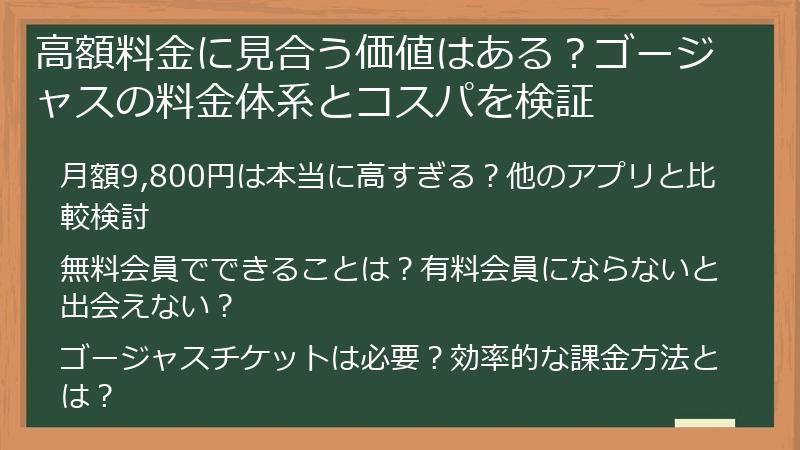高額料金に見合う価値はある？ゴージャスの料金体系とコスパを検証