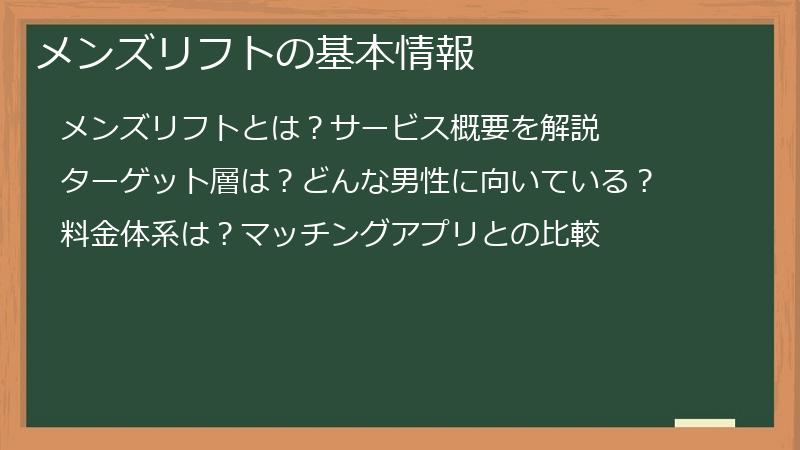 メンズリフトの基本情報