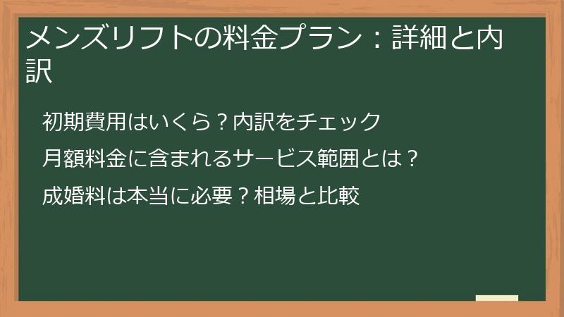 メンズリフトの料金プラン：詳細と内訳