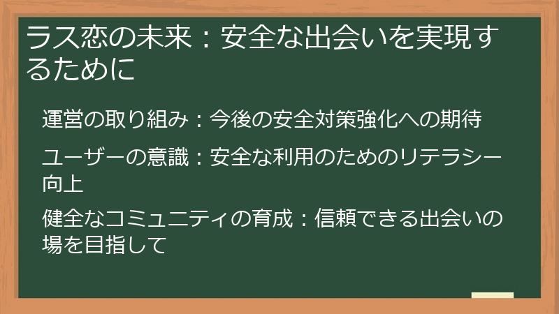 ラス恋の未来：安全な出会いを実現するために