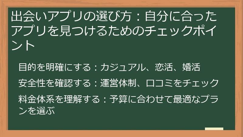 出会いアプリの選び方：自分に合ったアプリを見つけるためのチェックポイント