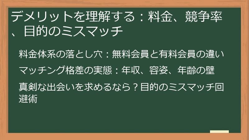 デメリットを理解する：料金、競争率、目的のミスマッチ