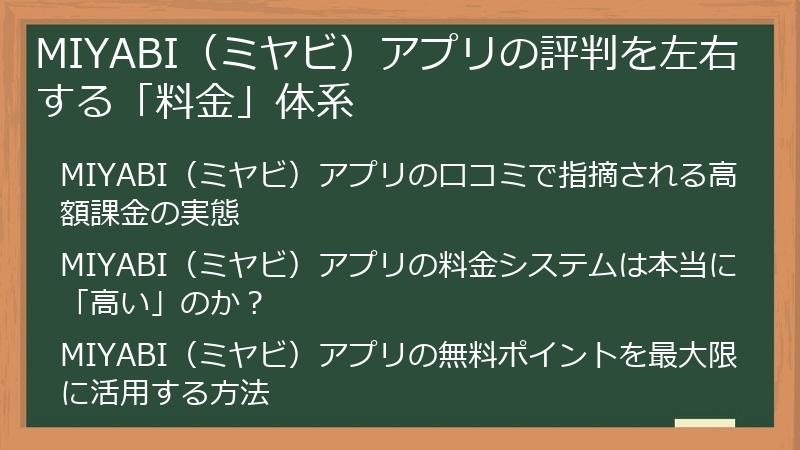 MIYABI（ミヤビ）アプリの評判を左右する「料金」体系