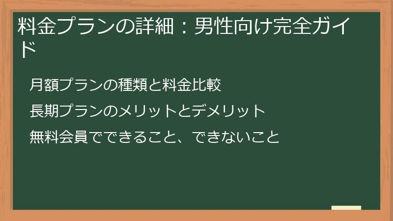料金プランの詳細：男性向け完全ガイド
