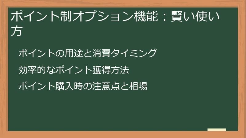ポイント制オプション機能：賢い使い方