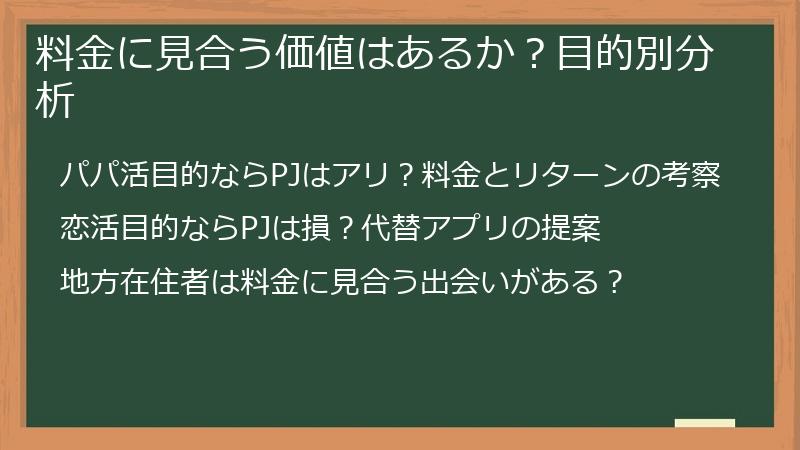 料金に見合う価値はあるか？目的別分析