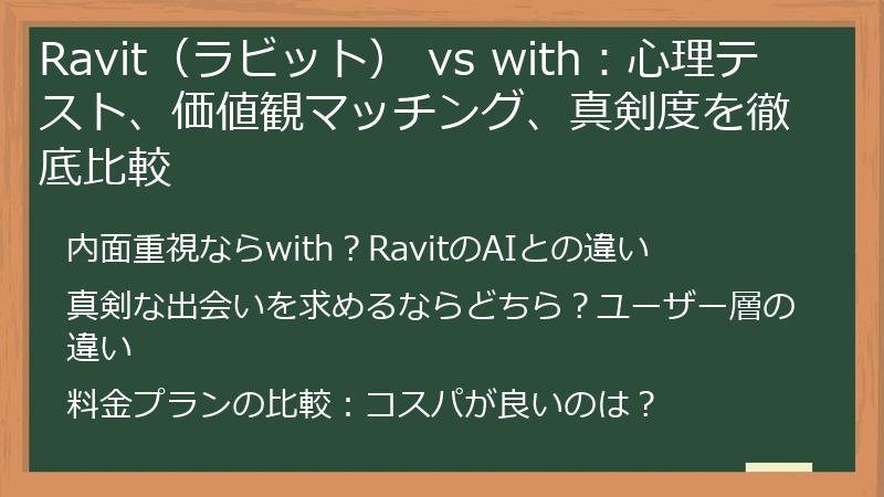 Ravit（ラビット） vs with：心理テスト、価値観マッチング、真剣度を徹底比較