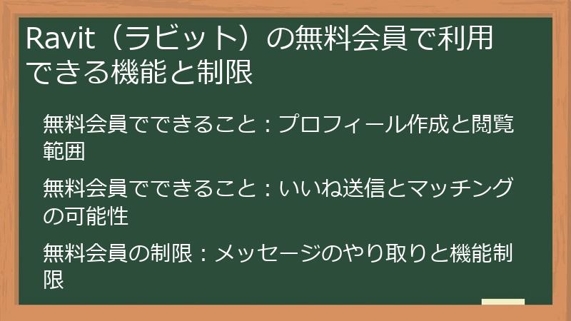 Ravit（ラビット）の無料会員で利用できる機能と制限