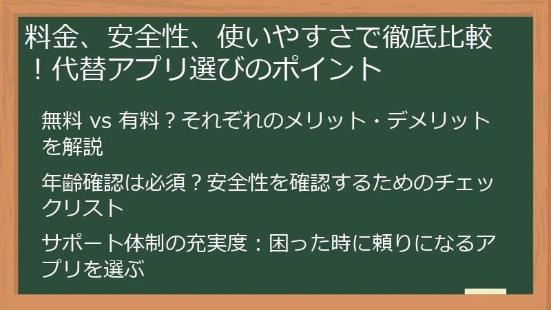 料金、安全性、使いやすさで徹底比較！代替アプリ選びのポイント