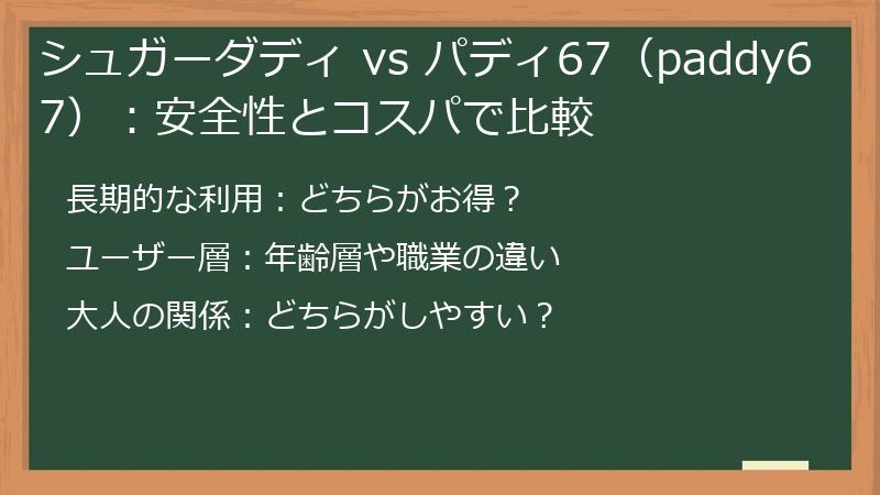 シュガーダディ vs パディ67（paddy67）：安全性とコスパで比較