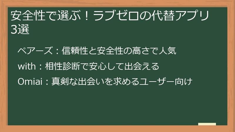 安全性で選ぶ！ラブゼロの代替アプリ3選